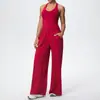 Estilo Europeo y Americano Micro-Cepillado Color Sólido Espalda Racer Chaleco Deportivo Pantalones de Yoga Pantalones Rectos Sueltos Conjunto de Ropa de Yoga para Fitness