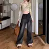 Jeans retrô americano plus size para mulheres, estilo outono e inverno, corte solto, afina a silhueta, cintura alta, perna reta, perna larga, calça comprida