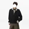 Nuevo Top de Manga Larga Casual Holgado Versátil con Diseño Retro Juvenil de Marca de Moda, Parche de Cuadros, Falso Dos Piezas para Hombre