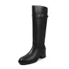 Botas de Motociclista Maillard Color Block de Piel de Vaca Completa Otoño/Invierno 2026 Tacón Medio Grueso Hebilla Punta Redonda Piel Genuina Caña Alta Largas para Mujer