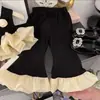 Conjunto de Dos Piezas para Bebés Niñas Verano Nuevo 2025 Estilo Coreano Chaleco Negro con Volantes y Pantalones Acampanados con Volantes