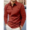Camisa Polo Masculina 2025 Primavera e Outono Manga Longa Nova Estampada em 3D Cor Sólida Confortável Respirável Polo para Uso Externo