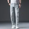Calça Jeans Masculina Verão 2024 Marca Tendência Retro Slim Fit Stretch Casual Versátil Calça Longa para Homens