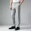 Pantalones Casuales 9Mu para Hombre, Pantalones Largos de Pierna Recta Transpirables de Cintura Media para Verano, Ligeramente Elásticos, Caída Suave, Slim-Fit de Negocios para Hombre 23111
