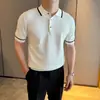 Nueva Camisa de Punto de Manga Corta de Verano para Hombre, Seda de Hielo, Cuello Polo, Corte Ajustado, Camiseta Clásica de Negocios, Venta al por Mayor Transfronteriza