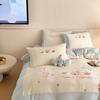 Juego de Cama de Invierno para Niños Clase A de Leche Cálida de Terciopelo de Coral de Cuatro Piezas Estilo Dibujos Animados Bordado Funda de Edredón Engrosada Ropa de Cama