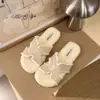 Pantuflas sencillas y elegantes para otoño e invierno, versátiles y cálidas para usar al aire libre, pantuflas peludas de felpa de suela plana para mujer