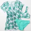 Traje de baño Nuevo de Verano 2024 para Niños Tres Piezas Moda Estampado Dividido para Niños Grandes Traje de Baño Protector Solar para Mujer