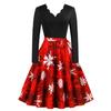 D Halloween nuevo vestido de mujer transfronterizo Europa y Estados Unidos retro de mujer cuello de flor ardiente manga larga negro estampado de hechizo