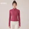 Jaqueta de Yoga Chuandun Outono e Inverno com Gola Alta e Zíper para Mulheres, Corte Justo, Manga Longa, Jaqueta de Yoga para Esportes ao Ar Livre