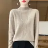Suéter de Lana 100% Merino Australiano de Primera Línea Listo para Usar para Mujer, Tejido de Cuello Medio Alto, Capa Base de Color Sólido, Suéter Fino de Lana