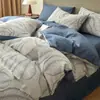 Juego de Cuatro Piezas Jacquard de Algodón Puro Grado A Materno e Infantil, Estilo Muji, para Dormir sin Ropa, Incluye Sábana Plana, Funda de Edredón y Sábana Ajustable para Uso en Cama