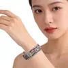 Joyería de Estilo Étnico con Plata Pura 999.9, Esmalte y Diseño de Murales de Dunhuang, Pulsera Ajustable