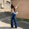 Jeans Rectos Bordados Azules Vintage para Mujer Verano 2025 Tendencia Nuevo Cintura Alta Largo Hasta el Suelo Sueltos Pierna Ancha Pantalones