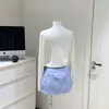 Saia Listrada Azul Claro Fresca de Verão, Saia Bodycon Estilo Tailleur, Doce e Versátil Estilo Coreano
