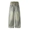 Jeans Casuales de Pierna Ancha de Alta Calidad Estilo Americano 2026 Decorados con Metal Bloque de Color de Moda Doble Cintura Suministro al por Mayor 10