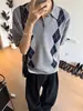 Estilo Old Money Cuadros Americanos Tejido de Punto Polo Manga Corta Hombre Verano Jacquard de Algas Hombro Normal Camiseta Manga Media