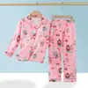 Pijama Infantil Primavera e Outono Manga Longa Menino 13 Anos Desenho Animado Gola Lapela Cardigan Conjunto de Roupa de Casa