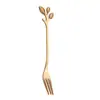 Cuchara y Tenedor con Forma de Hoja de Acero Inoxidable 410, Tenedor de Fruta Creativo, Cuchara para Remover Café, Exquisito Regalo, Cuchara y Tenedor para Postre y Pastel
