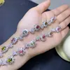 Pulsera de Plata de Ley S925 Incrustada con Turmalina Natural Colorida para Mujer, Joyería de Turmalina Fresca, Joya de Piedra Natural Colorida al por Mayor