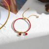 Pulseira Trançada de Corda Vermelha Ajustável Zodíaco Touro Banhada a Ouro Zircônia Pingente de Cereja Pulseira Feminina Literária Artesanal