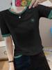 Camiseta de manga corta de algodón flameado de estilo coreano de verano de talla grande para mujer, bordada, holgada, con contraste de color y combinable, popular este año