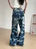 Pantalones Largos Camuflaje Irregulares Unisex Holgados de Pierna Ancha Lavados Vintage Retro Americanos Transfronterizos Jeans Rasgados