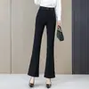 Calças pantalona pretas de perna reta para mulheres, novo modelo 2026, primavera e outono, cintura alta, corte slim, valoriza a silhueta, com caimento fluido, plus size, calças boca de sino elegantes