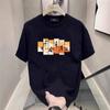 Camiseta Masculina de Manga Curta Verão Pesada Americana High Street Top para Homens Jovens, Gola Careca Solta Moderna Manga 5 Pontos