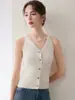 Outono Inverno 2026 Novo Cardigan de Cashmere Feminino Gola V Sem Mangas Tricô Colete Colete Ajustado ao Corpo Suéter Peça de Roupa Exterior