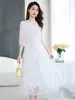 Vestido Bordado de Seda de Marca de Luxo para Mulheres, Decote em V de Alta Qualidade, Elegante e Rejuvenescedor, Emagrecedor Vestido Longo 2026