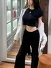 Calça Longa Plissada Prática e Usável com Cintura em V e Efeito de Caimento Relaxado, Calça Flare Casual para Yoga para Mulheres