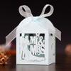 Caja de dulces etiqueta hueca transfronteriza boda grabado láser agradecimiento chocolate papel perlado cartón azul claro mayoreo