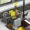 Estante Drenador para Fregadero de Acero al Carbono, Estante para Detergente para Platos, Esponja y Paño, Estante Drenador de Almacenamiento para Cocina, Móvil, Estante de Almacenamiento sin Instalación