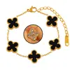 Pulsera de Doble Cara con Diseño de Trébol de Cuatro Hojas en CNC Estilo Coreano para Mujer, Chapada en Oro de 18 Quilates, Colgante Incrustado de Diamantes, Conjunto de Pulsera y Collar de Nácar