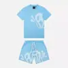 Estética Y2k Gótico Masculino Conjunto de 2 Piezas Hip-Hop Estampado de Letras Camiseta sin Cuello Pantalones Anchos con Cordón traje Duo