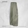 Calças de trabalho estilo americano com múltiplos bolsos para homens, vibe high-street, marca da moda, design único, modelagem solta, perna larga, calças compridas