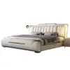 Cama de Cuero de Lujo Ligero Italiana con Luces Minimalista Moderna de 1.8 Metros para Dormitorio Principal con Almacenamiento Tapizada Cama Doble de Gama Alta para Bodas