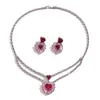 Moda Transfronteriza Elegante Lujo Ligero Circonio Completo Elementos Exquisitos Corazón de Melocotón Circonita Pendientes Collar traje Combinación Joyería de Novia