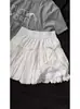 Saia Branca para Mulheres, Design de Verão, Saia Bufante com Laço, Saia Curta Estilo Doce, Saia Botão