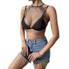 Ins2025 Popular en Europa y América Malla con Pedrería Sin Mangas Negro Ajustado Cuello Halter Espalda Descubierta Camiseta Sin Mangas para Mujer 20569