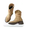 Botas Vaqueras Western Retro para Mujer 2026 Otoño Nuevo Estilo Persona Baja Tacón Grueso Botas de Monta Aumentan la Altura Combinación con Faldas Botas de Monta