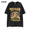Amazon Verano Algodón Puro Lavado Desgastado Camiseta de Manga Corta Americana Retro Hip-Hop Oversize Versátil Top Trendy