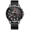 LIGE 2019 Reloj para Hombre con Correa de Malla Cronógrafo Multifuncional Resistente al Agua Oro Rosa Negro Plata Negro
