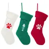 Calcetines Navideños Transfronterizos Calcetines Tejidos Bordados Calcetines Navideños Rojos Verdes Blancos Espina de Pescado Huellas de Gato Decoraciones Navideñas