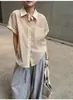 Nova Camisa Curta de Manga Curta Semi-Transparente Simples Estilo Coreano de Lino Xia para Mulheres Design 2026 com Cordão nas Costas, Top Solto e Respirável
