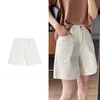 Shorts Jeans Damasco para Mulheres 2025 Verão Novo Cintura Alta Soltos Cobrindo o Quadril Visual Emagrecedor Tamanho Grande Finos Perna Larga Cinco Pontos Calças