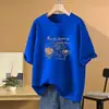 2026 Nuevo Estilo Holgado Talla Grande Longitud Media Estampado Floral 100% Algodón Puro Camiseta de Manga Corta para Mujer Cuello Redondo Top Versátil