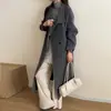 Elegante Abrigo Largo de Lana con Cuello Alto, Botones Asimétricos, Doble Cara, Nuevo Estilo Otoño/Invierno para Mujer, Gris Beige