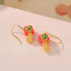 Pendientes de Caqui Plateado Yilu Plata de Ley S925 Esmalte Caqui Ruyi Buenas Cosas Fruta Cacahuete Ganchos para Orejas Listos en Stock